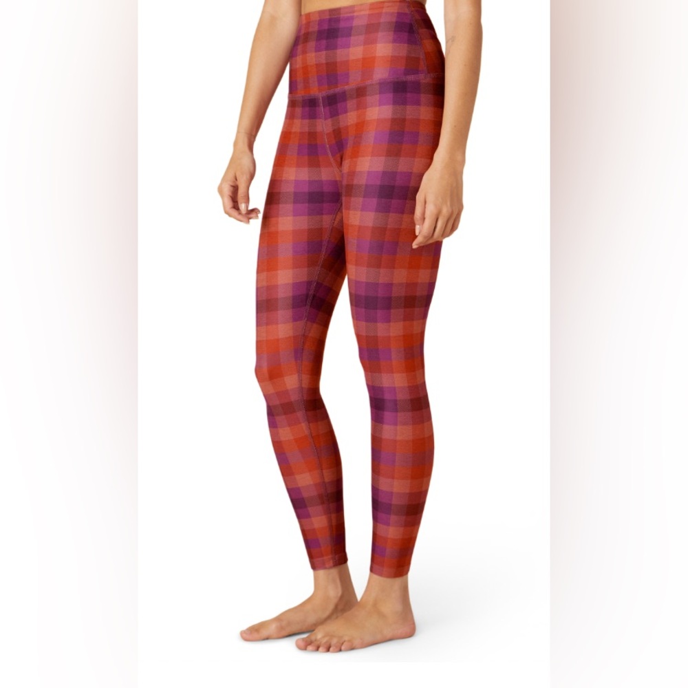Beyond Yoga SoftMark High Waisted Midi Legging in the color "Chai Winter Check"